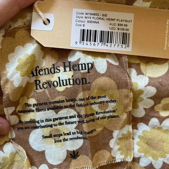 Afends NWT sustainable hemp retro floral overalls - MJ Playsuit in Sienna - Picture 8 of 8